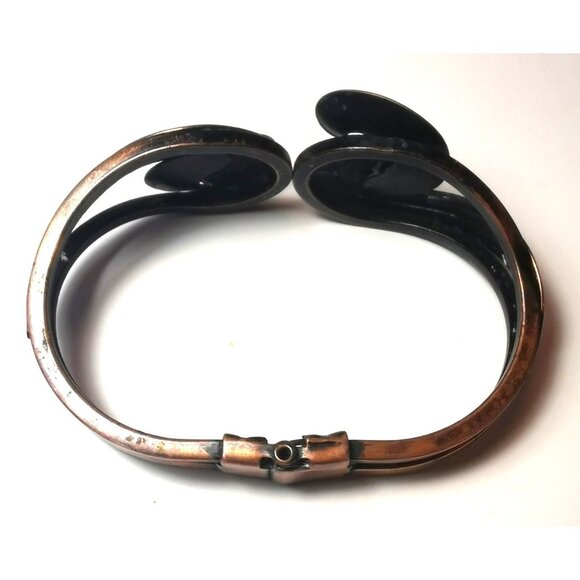 Vintage Copper Hinged Clamper Bracelet - Mid-Century Modernist Style Cuff - Picture 8 of 9